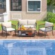 4 Piece Patio Rattan Furniture Set with 2-Tier Coffee Table