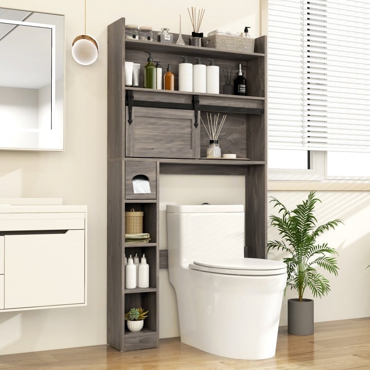 Over The Toilet Storage Cabinet with Sliding Barn Door and Adjustable Shelves