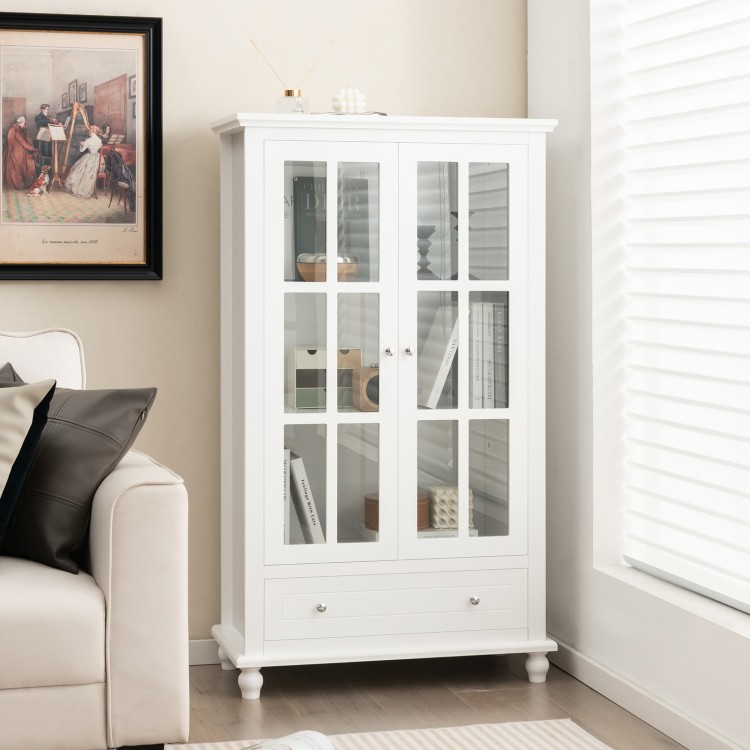 55 Inch Bookcase Cabinet with Tempered Glass Doors