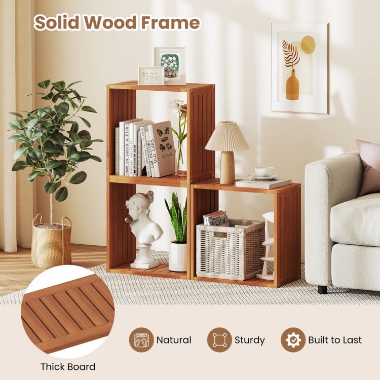 3 Cube Bookcases Solid Wood Stacking Storage Organizers with Open Slatted Design