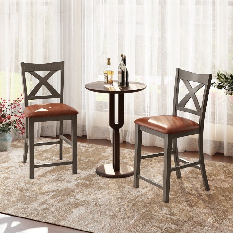 Bar Stools Set of 2 with Cross Back and Faux Leather Upholstered Seat