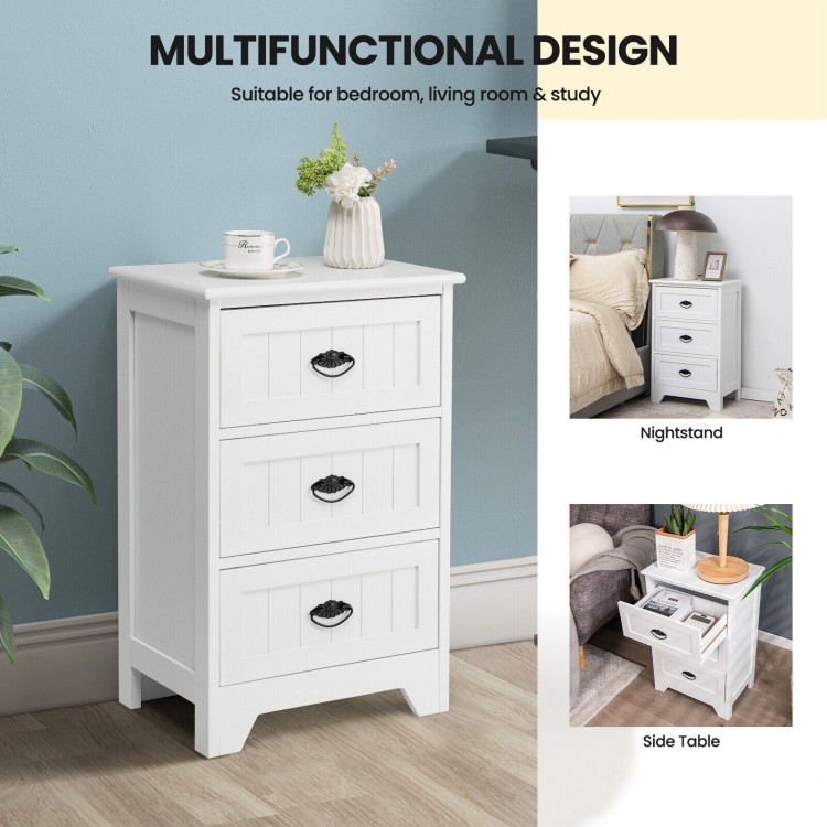 3-Drawer End Storage Wood Side Nightstand