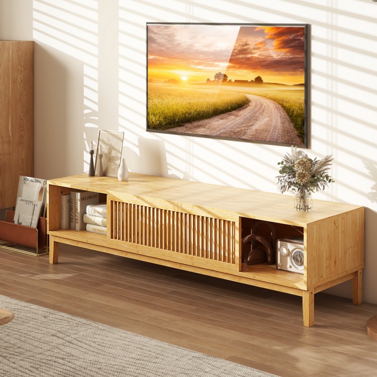 Bamboo TV Stand for TVs up to 65 Inches with Sliding Slatted Doors