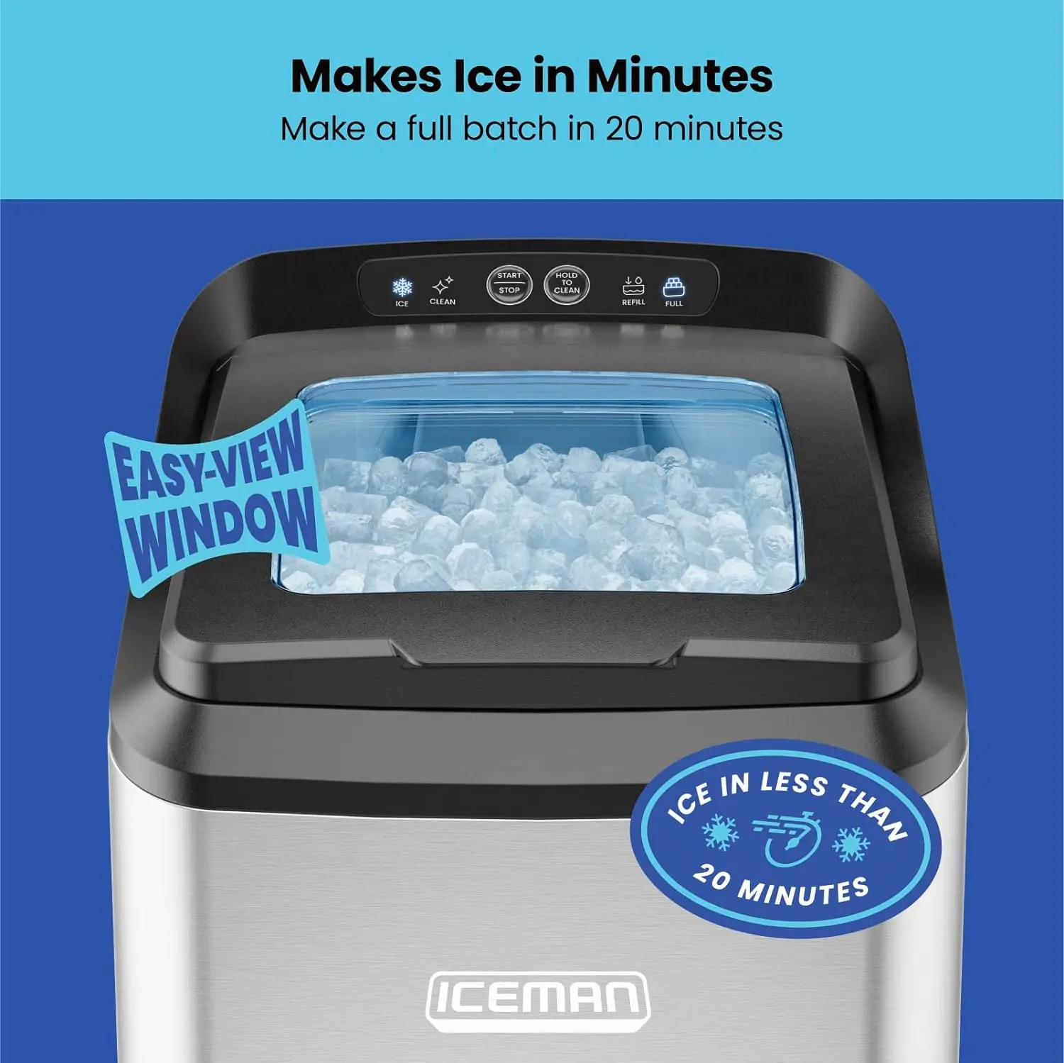 Iceman Countertop Nugget Ice Maker, Stainless Steel, 26lbs/Day, Self-Cleaning, Waterline-Compatible, Includes Scoop