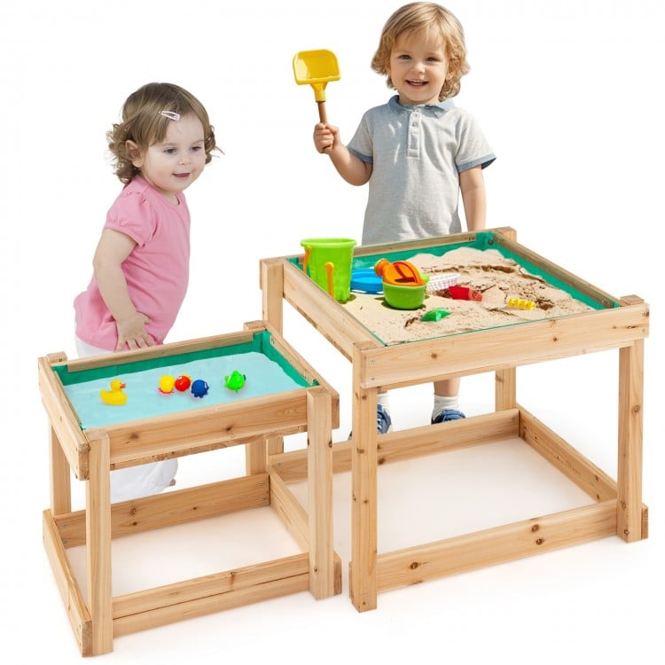 Wooden Sand and Water Tables with Protective Cover for Kids