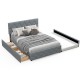 Queen Upholstered Platform Bed with Trundle and 2 Drawers No Box Spring Needed Noise Free