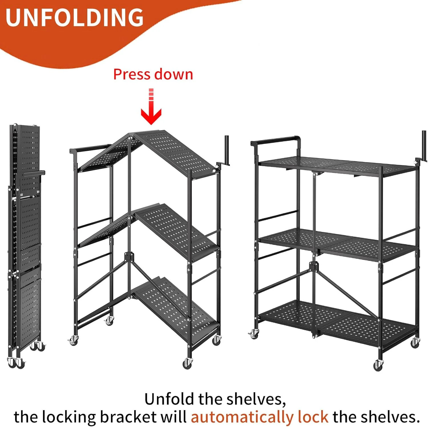 Durable 3-Tier Foldable Outdoor Grill Cart & Pizza Oven Stand Table – Rolling BBQ Table