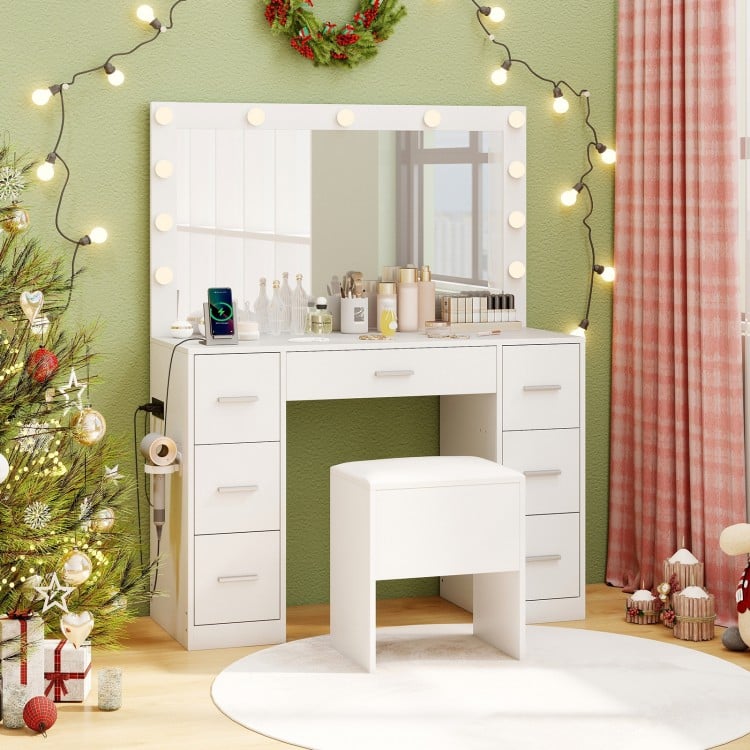 43.5-Inche Vanity Desk with Mirror and Lights for Bedroom
