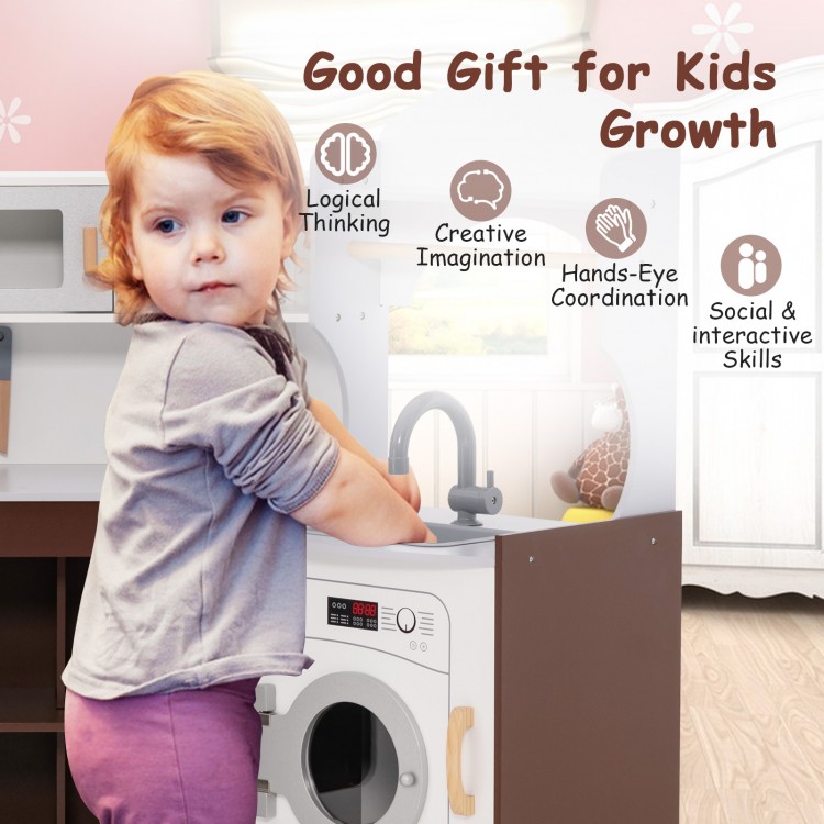 Corner Kids Play Kitchen with Washing Machine and Ice Maker Gift for Boys Girls