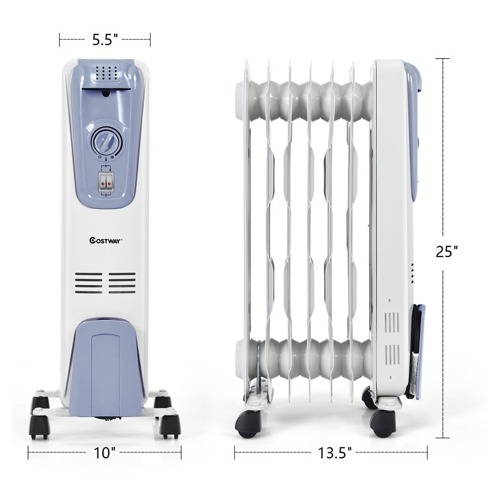 Costway 1500W Electric Oil-Filled Radiator Heater, 7-Fin, Adjustable Thermostat, Safety Shut-Off, Portable