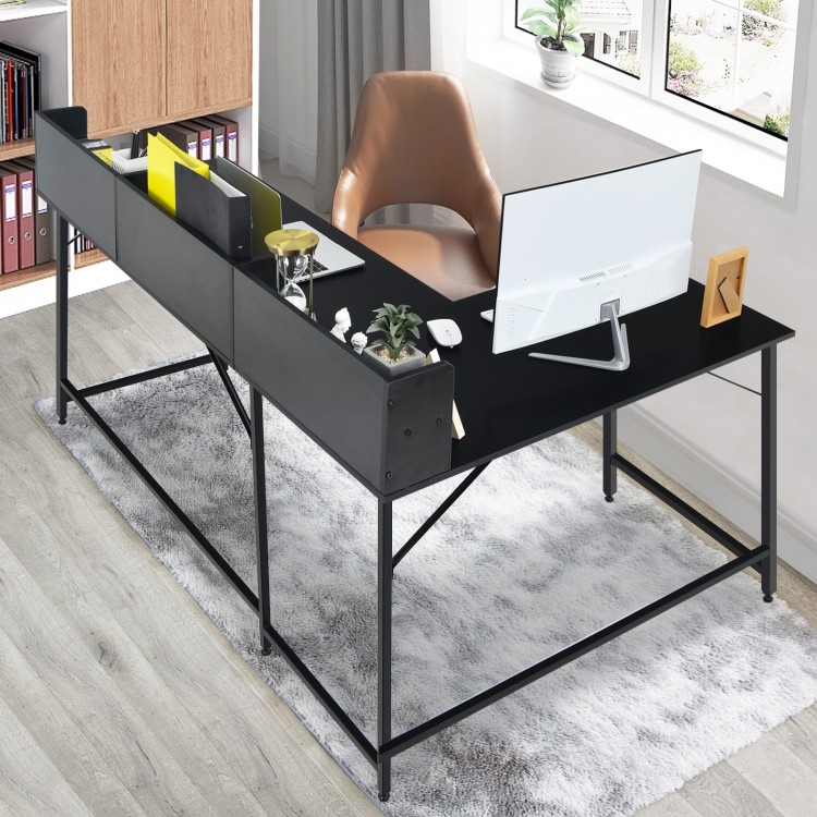 L-Shaped Computer Desk with File Rack and 2 Shelves