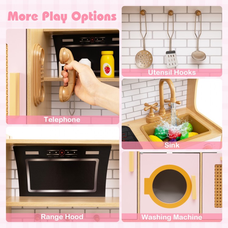 Kids Wooden Kitchen Playset with Realistic Lights and Sounds
