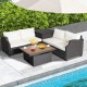 7 Pieces Hand-Woven Wicker Outdoor Furniture Set with Acacia Wood Coffee Table