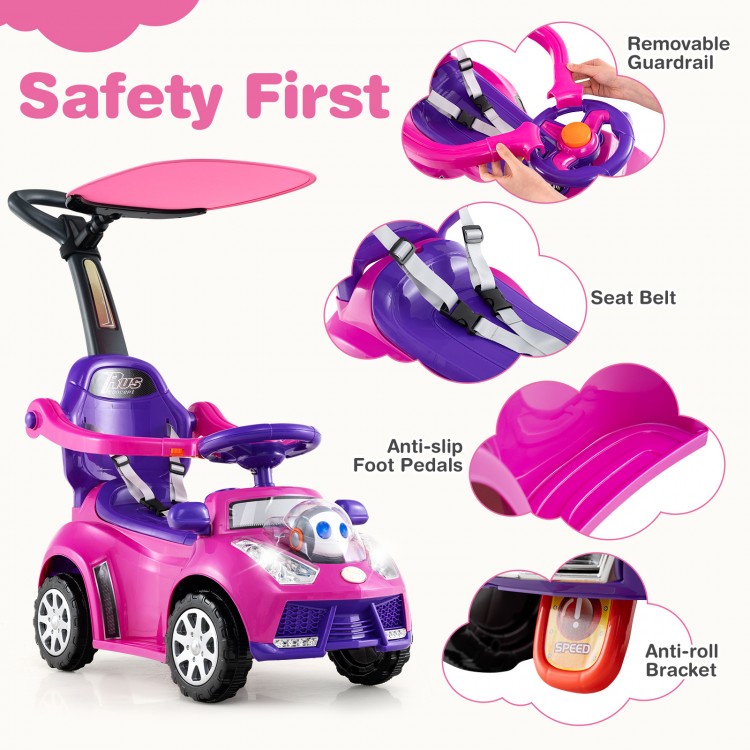 3-in-1 Push Car for Toddler Sliding Car with Seat Belt and Canopy