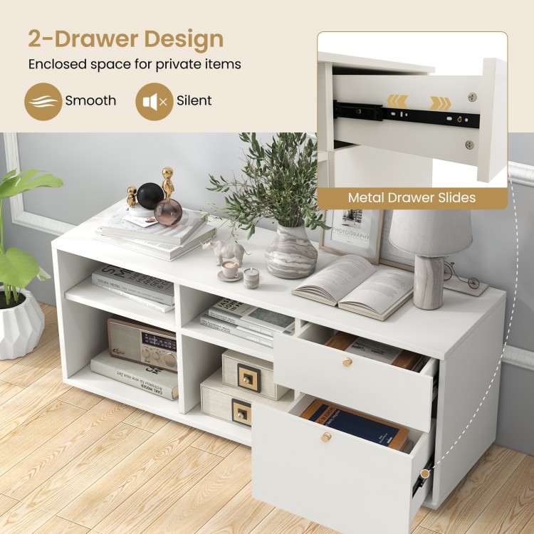 Storage Cabinet TV Console Cabinet with 2 Drawers and 4 Cubes for Entryway Living Room