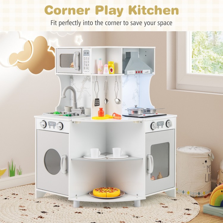 Kids Corner Wooden Play Kitchen with Range Hood and Stoves