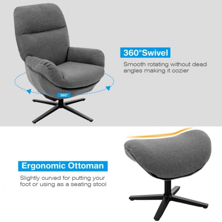 Upholstered Swivel Lounge Chair with Ottoman and Rocking Footstool