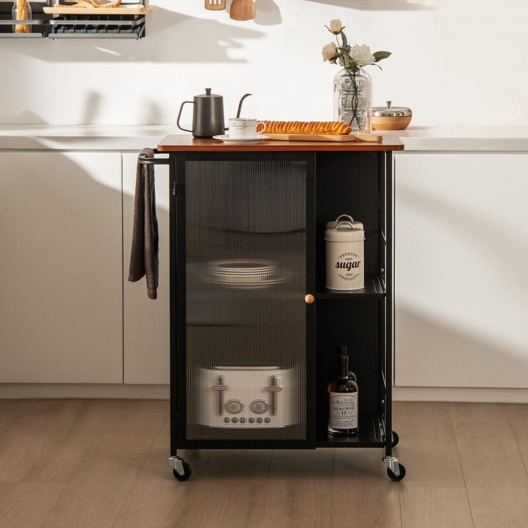 Mobile Serving Cart with Transparent Single Door Cabinet