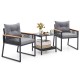 3 Pieces Patio Furniture Set with 2 Tier Coffee Table and Soft Seat Cushions