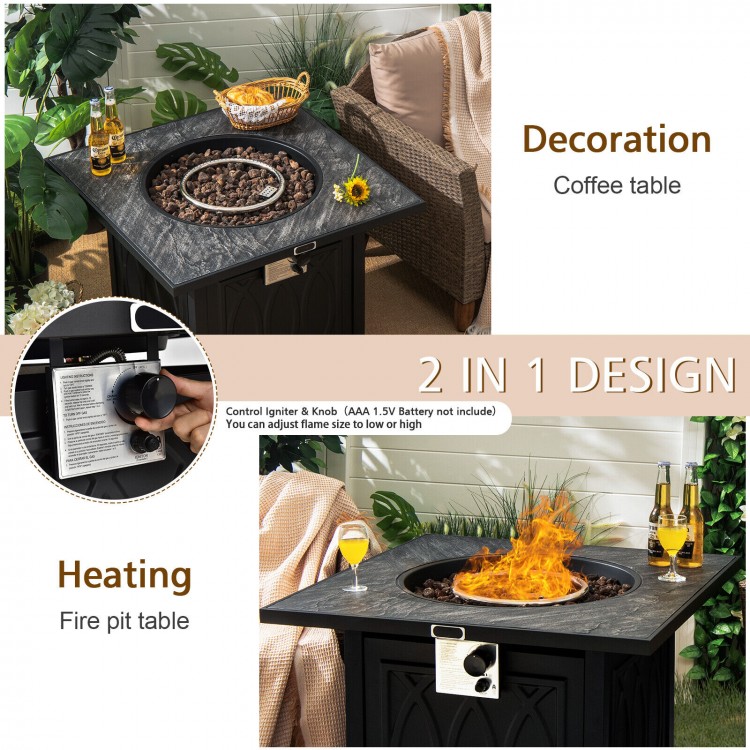 32 Inch Propane Fire Pit Table Square Tabletop with Lava Rocks Cover 50000 BTU