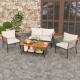 4 Piece Patio Rattan Furniture Set with 2-Tier Coffee Table