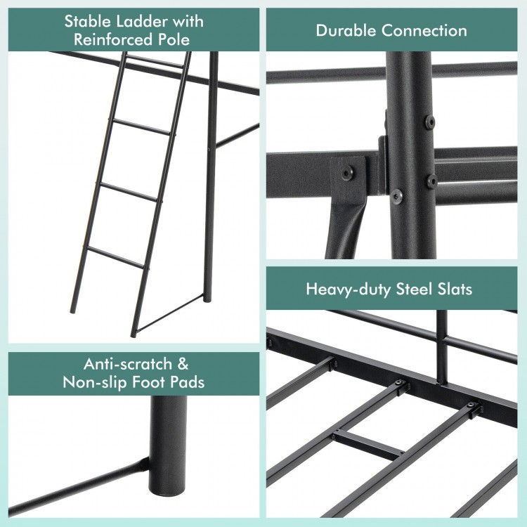 Twin Metal Loft Bed with Ladderand High Guard Rails