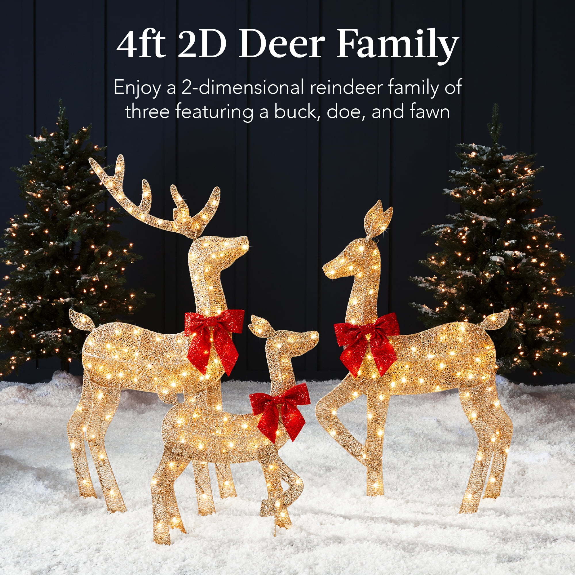 Best Choice Products 4ft Lighted Christmas Deer Set with 175 LED Lights, Outdoor Yard Decoration, Gold