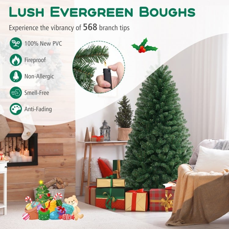 6/7/8 FT Artificial Christmas Tree with 568/830/1182 Branch Tips and 200/250/400 Warm White LED Lights