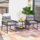 3 Pieces Patio Furniture Set with 2 Tier Coffee Table and Soft Seat Cushions