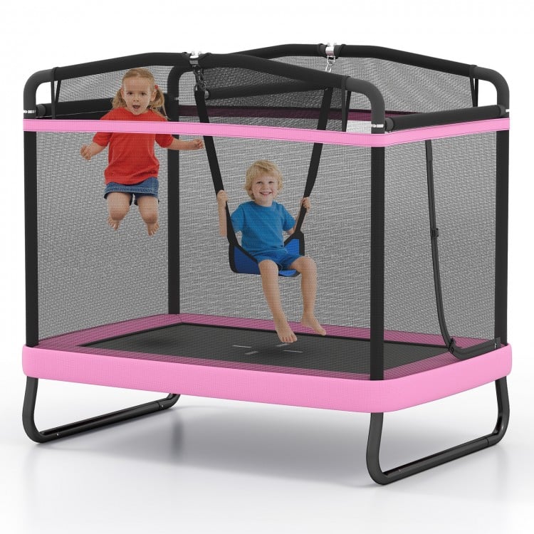 6 FT Kids Trampoline with Swing and Horizontal Bar Small Rectangle Trampoline