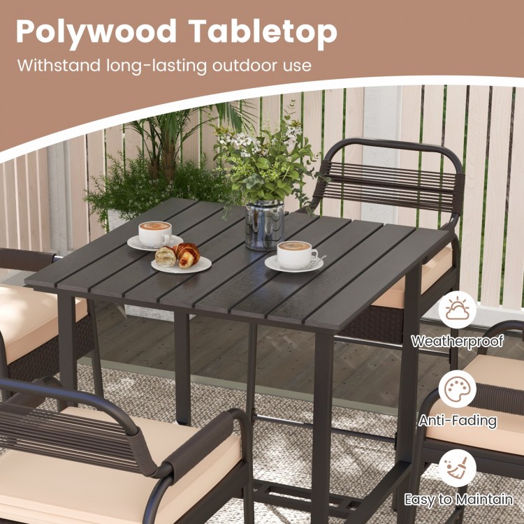 5 Piece Rattan Counter Set with 4 Stools and Polywood Bar Table