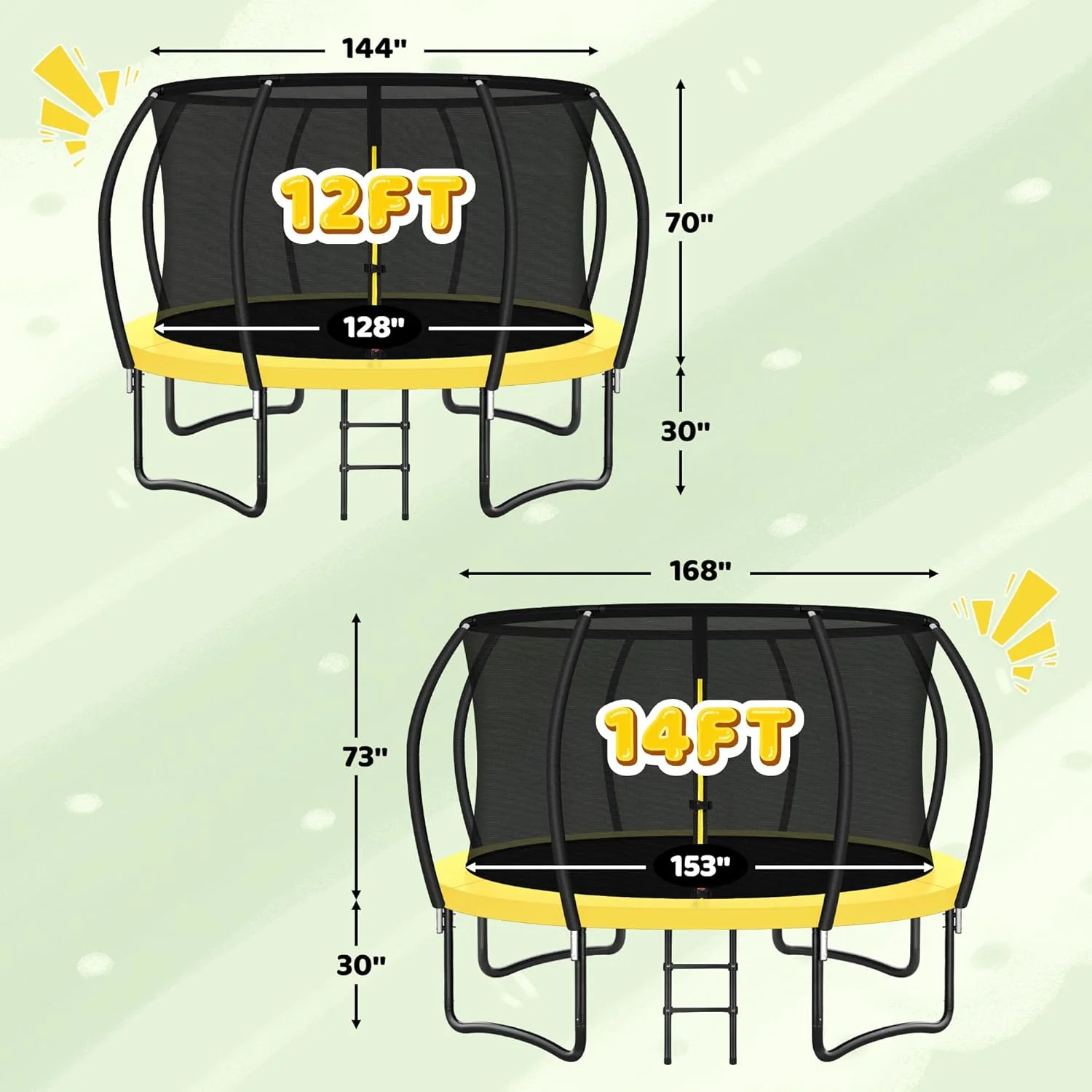 Trampoline 8FT 10FT 12FT 14FT 16FT, Recreational Trampolines with Enclosure Net and Ladder, Outdoor Anti-Rust Trampolines for Kids and Adults, ASTM Approved