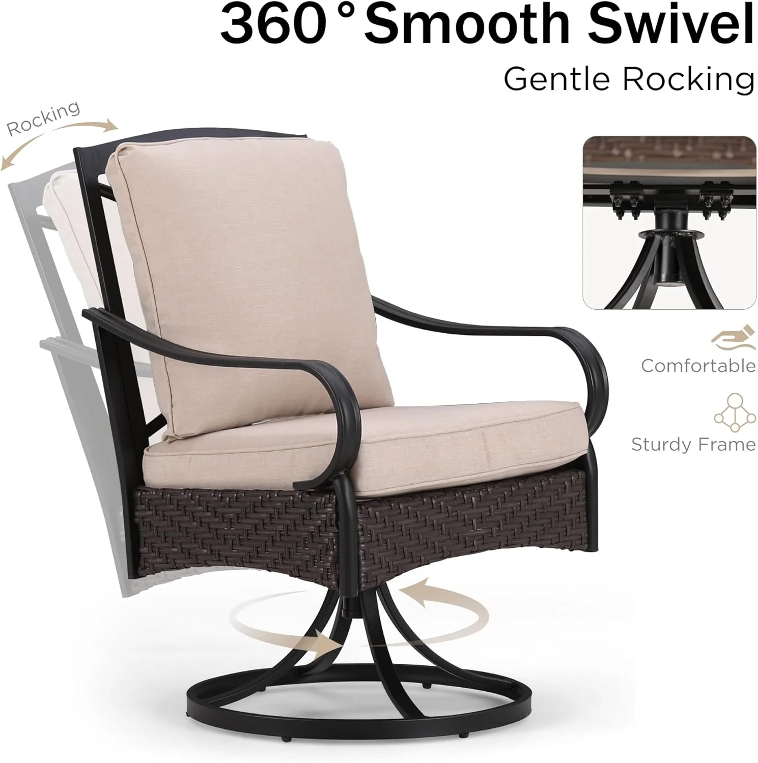 PHI VILLA 6-Piece Outdoor Dining Sets, All-Weather Patio Table and Chairs Set with Umbrella for 4, Heavy Duty Patio Round Table Set for Deck, 4 Extra Large Outdoor Swivel Chairs with Thick Cushions