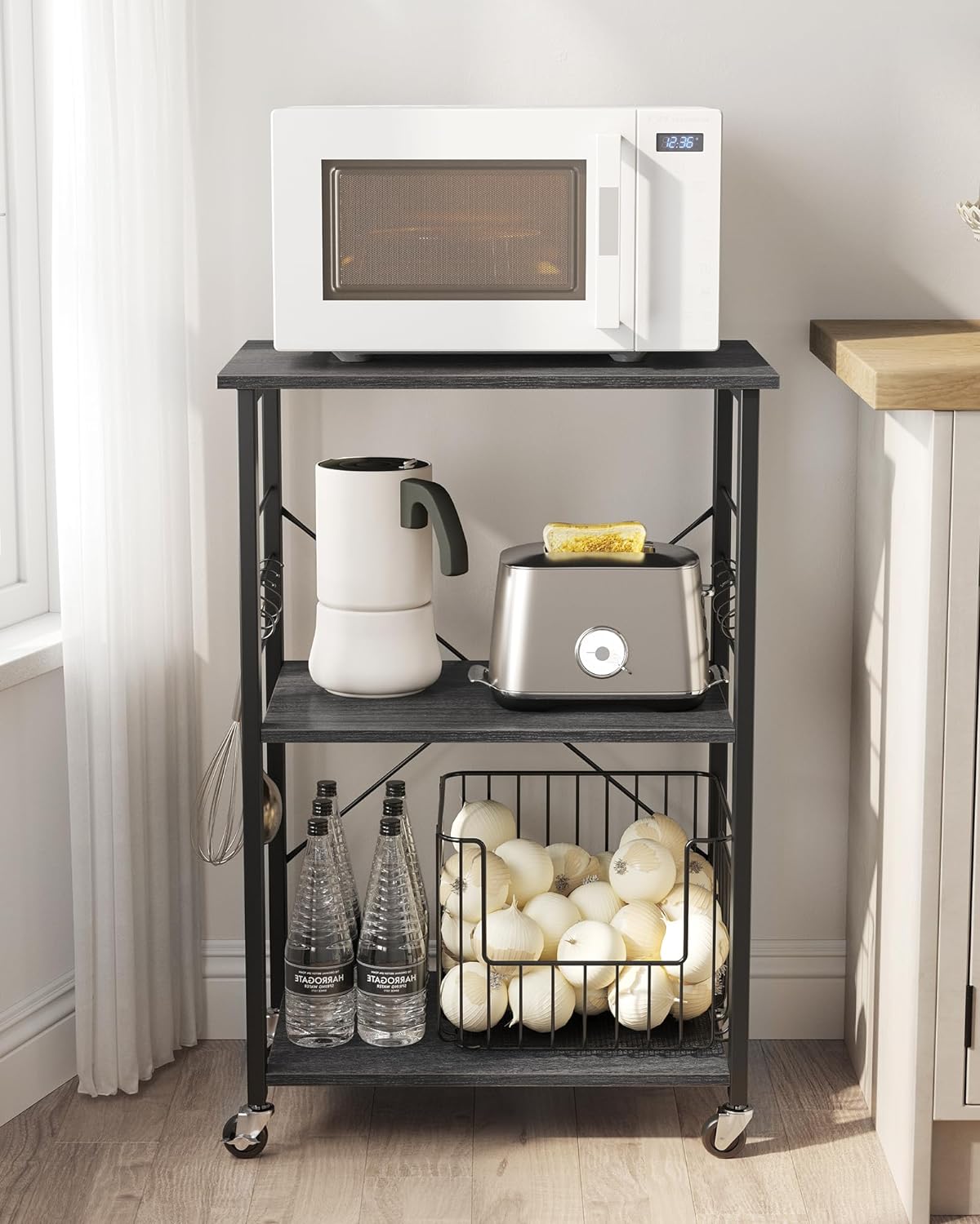 Rulbar køkkenø / køkkenvogn – 3 hylder 60x40x89 cm – Serveringsvogn Sort