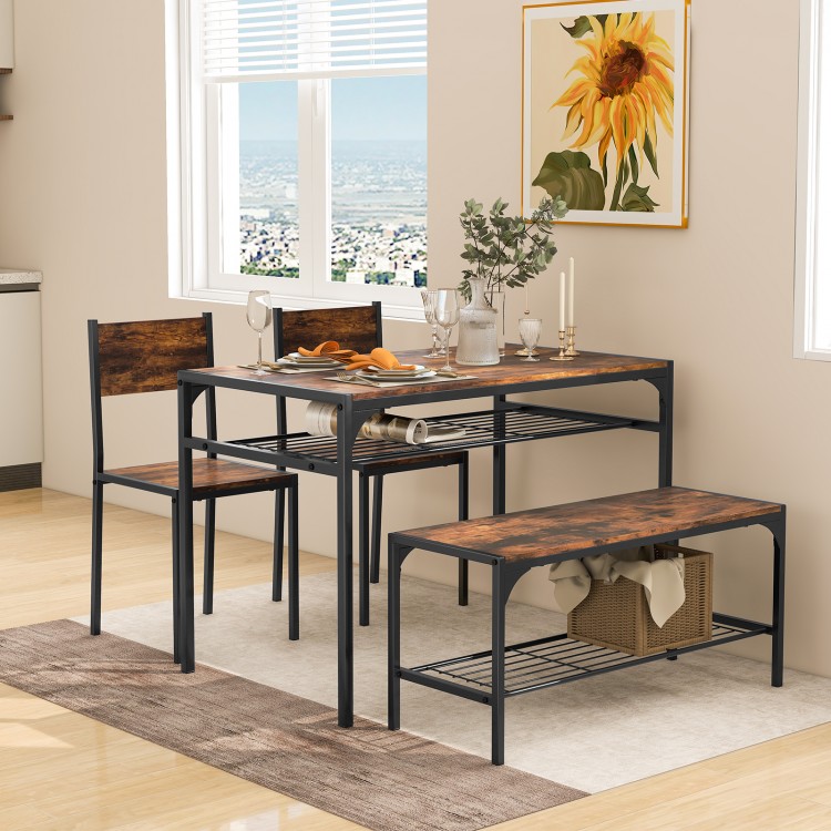 Industrial Style Rectangular Kitchen Table with Bench and Chairs
