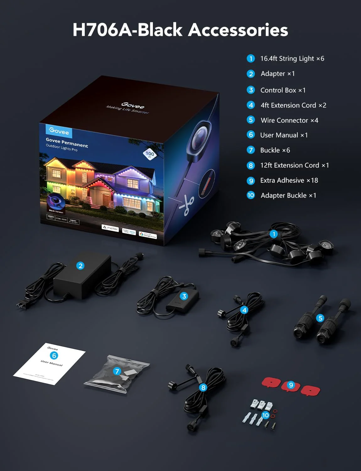 Govee Permanent Outdoor Lights Pro, 100ft with 60 RGBIC LED Lights for Daily and Accent Lighting, 75 Scene Modes for Halloween, IP67 Waterproof, Works with Alexa, Google Assistant, Matter, White