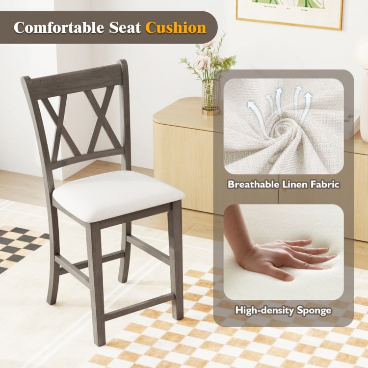 Bar Stools Set of 2 with Cross Back and Linen Fabric Upholstered Seat