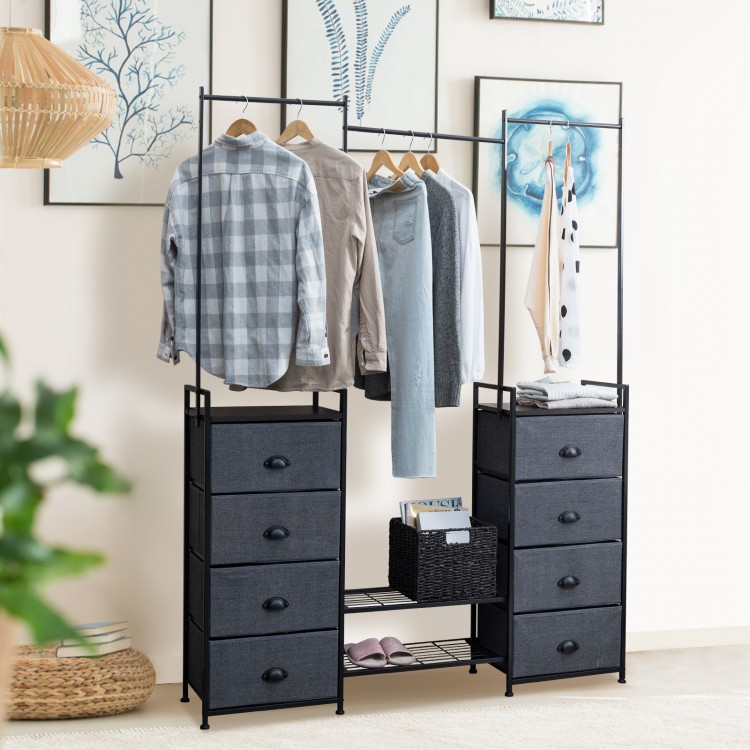 3-in-1 Portable Multifunctional  Dresser with 8 Fabric Drawers and Metal Rack