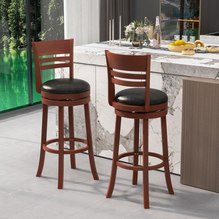 Set of 2 360° Bar Stools with PU Upholstered Seats