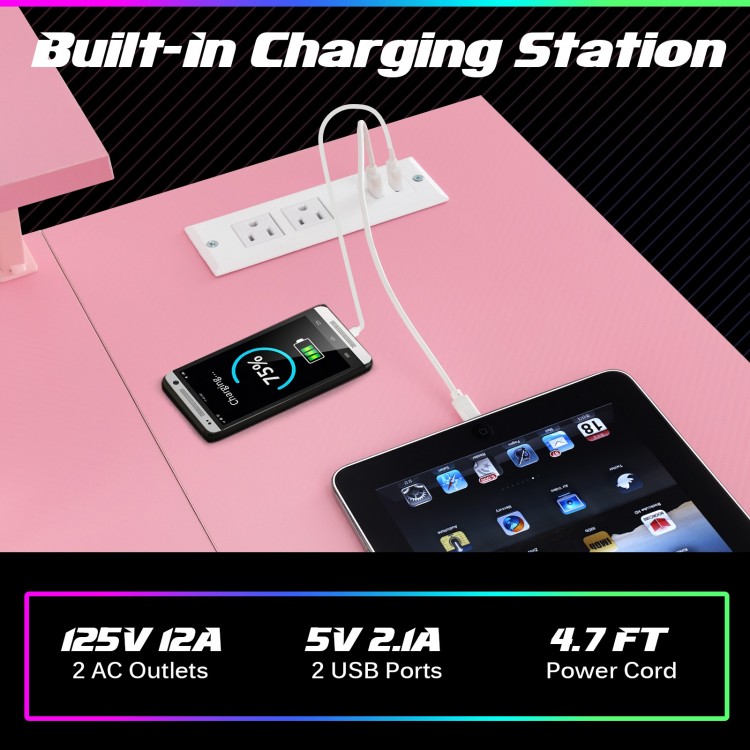 L Shaped Gaming Desk with Outlets and USB Ports