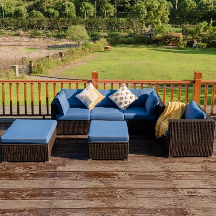 6 Pieces Patio Rattan Furniture Set with Cushion