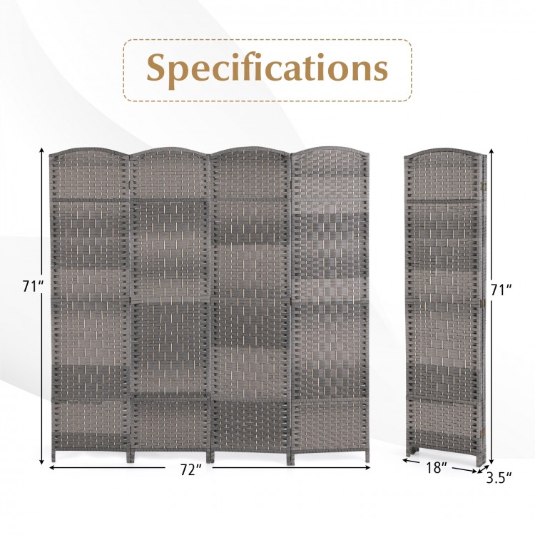4-Panel Folding Privacy Screen with Hand-woven Pattern for Home Office Living Room