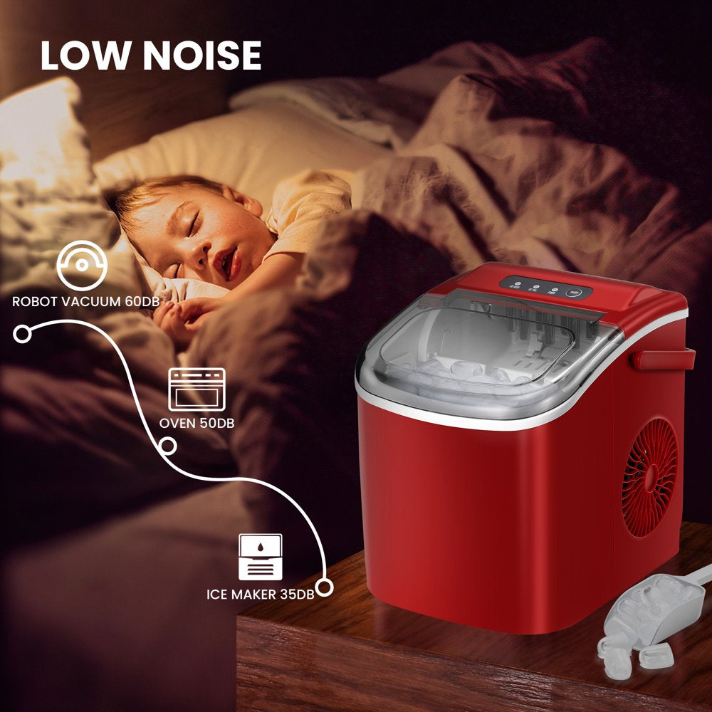 KISSAIR Portable Countertop Ice Maker, 26lbs/24H, Self-Cleaning, 9 Cubes in 6 Mins, Compact & Quiet