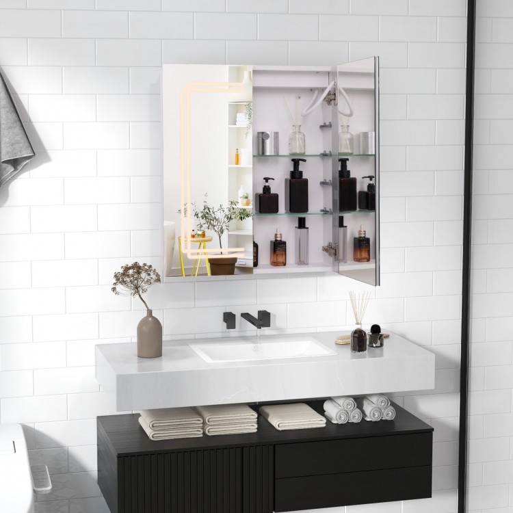 2 Doors Bathroom Mirror Medicine Wall Cabinet with Lights