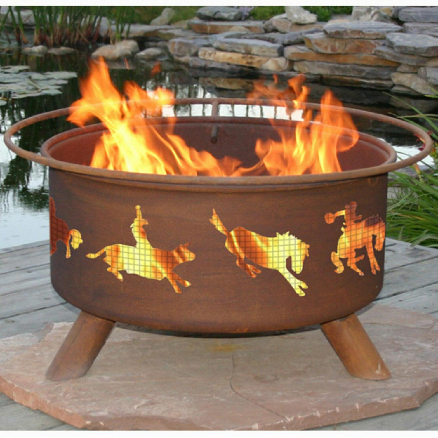 Patina Products Western Steel Fire Pit, Natural Rust, 24′′ Round, Portable Outdoor Wood Burner