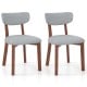 Dining Chairs Set of 2 Upholstered Mid-Back Chairs with Solid Rubber Wood Frame