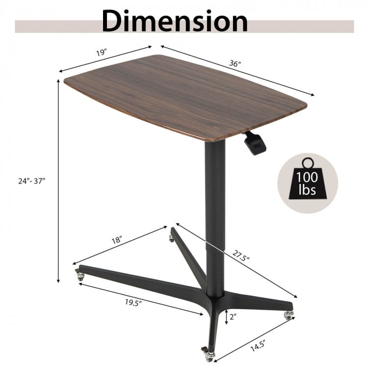Height Adjustable Mobile Standing Desk with Lockable Wheels