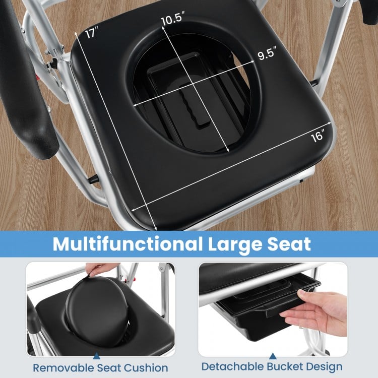 4-in-1 Foldable Bedside Commode Chair with Brakes and Bucket and Footrest