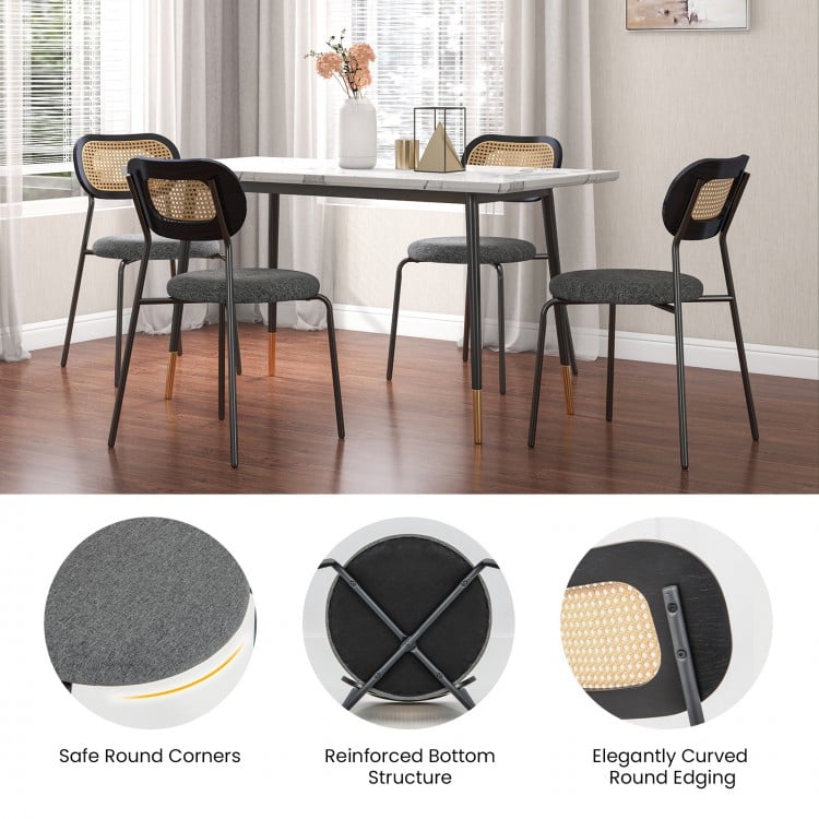 Set of 2 Rattan Dining Chair with Metal Legs