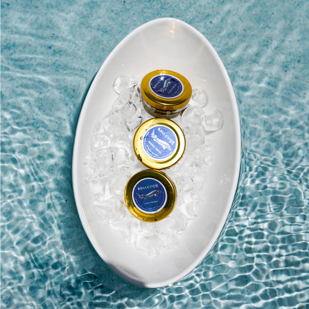 Gourmet Caviar Tasting Sampler Trio with Imperial Osetra, Kaluga Premium & Golden Osetra, Includes 2 Pearl Spoons